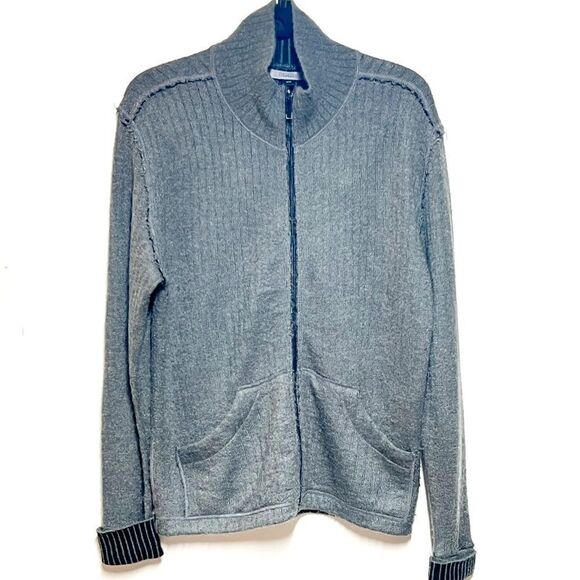 Rogue 13933 Mens Grey Front Zip Mohair Blend Raw Hem Cardigan Sz M - Picture 4 of 10